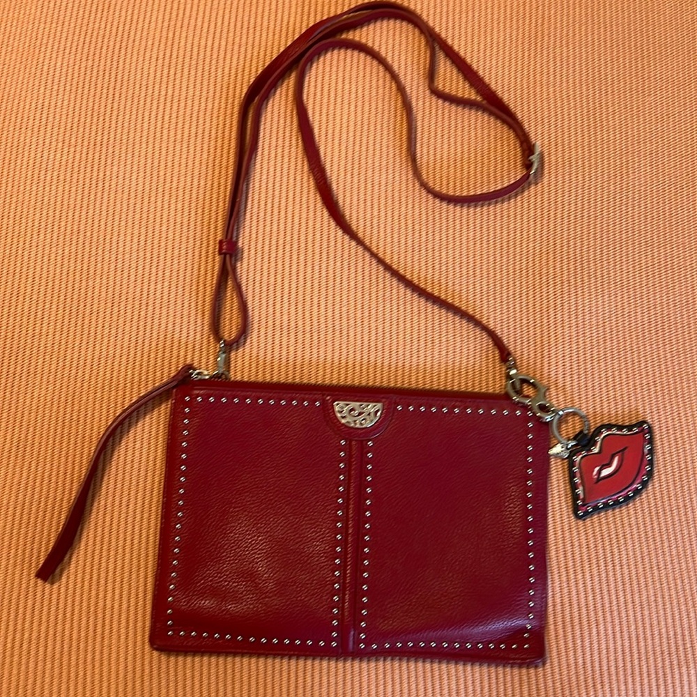 Brighton Pretty Tough leather flat pouch with attached handbag fob